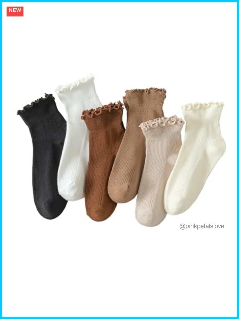 6 Pairs Ruffle Ankle Socks Women Cotton Blend Frilly Turn-Cuff